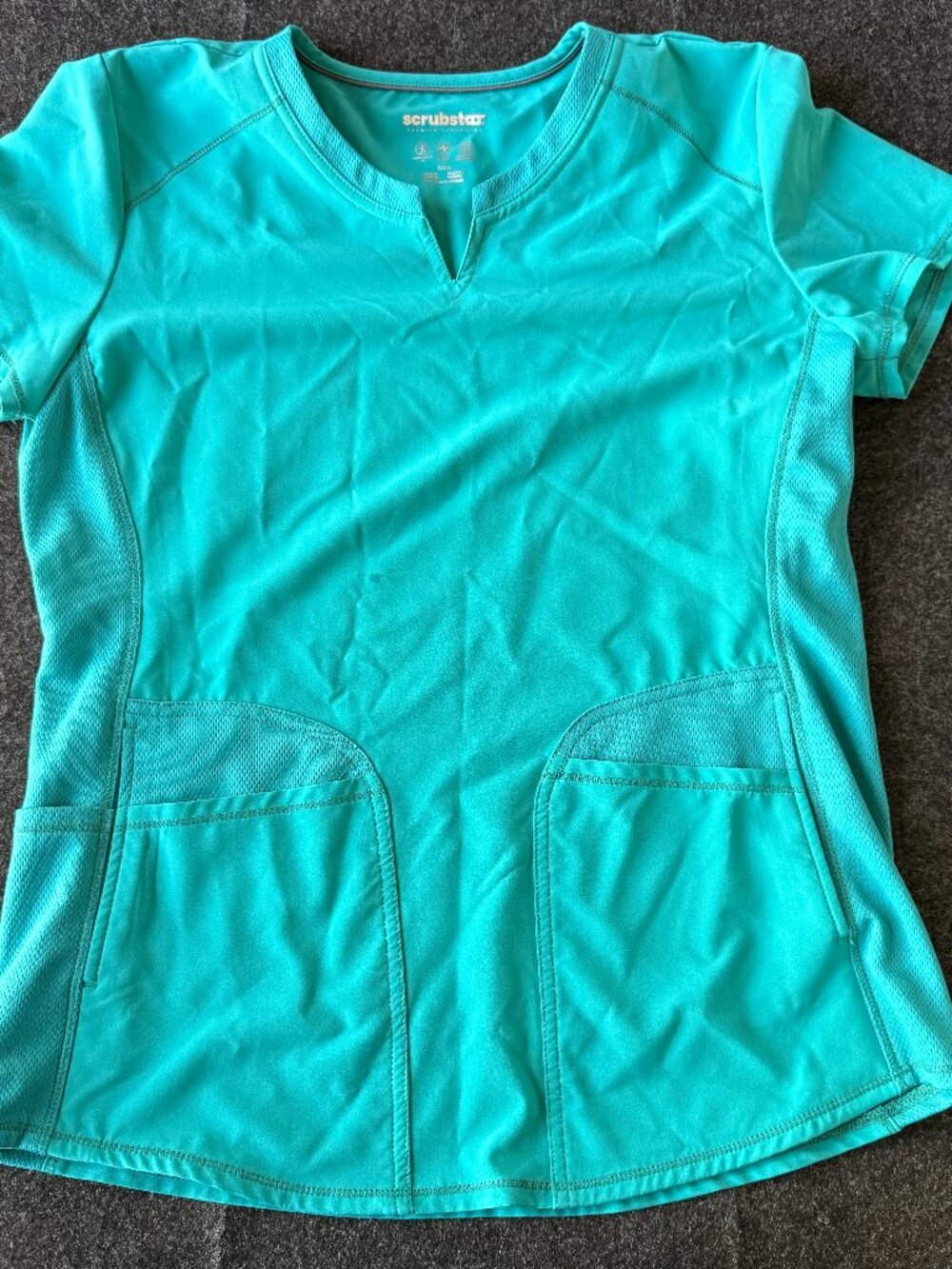 Scrubstar Teal Blue Stretch Scrub Top Small 5 Pocket Medical